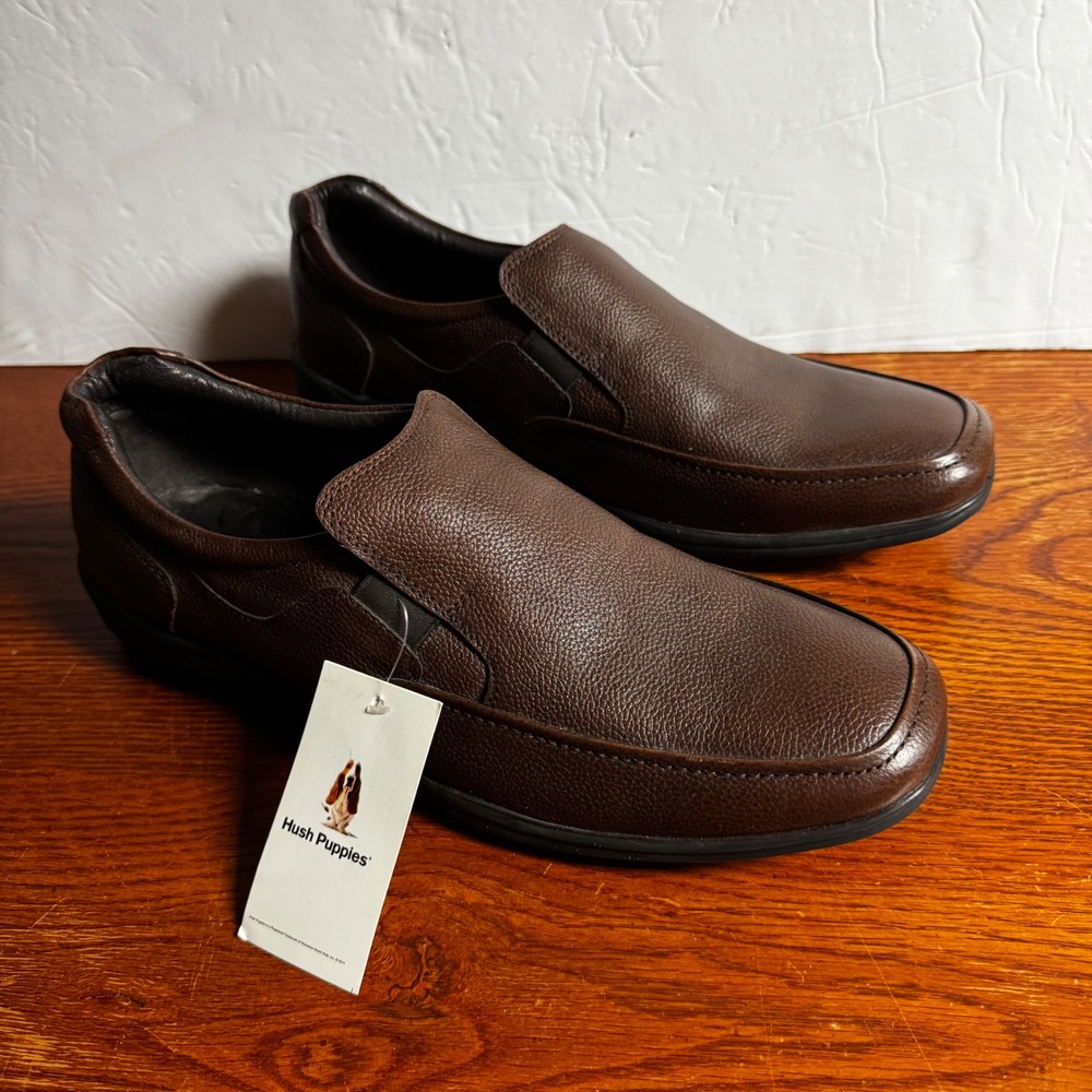 Hush Puppies Mens Brown Pebbled Leather Slip On Loafers Square Toe Shoes Size 11